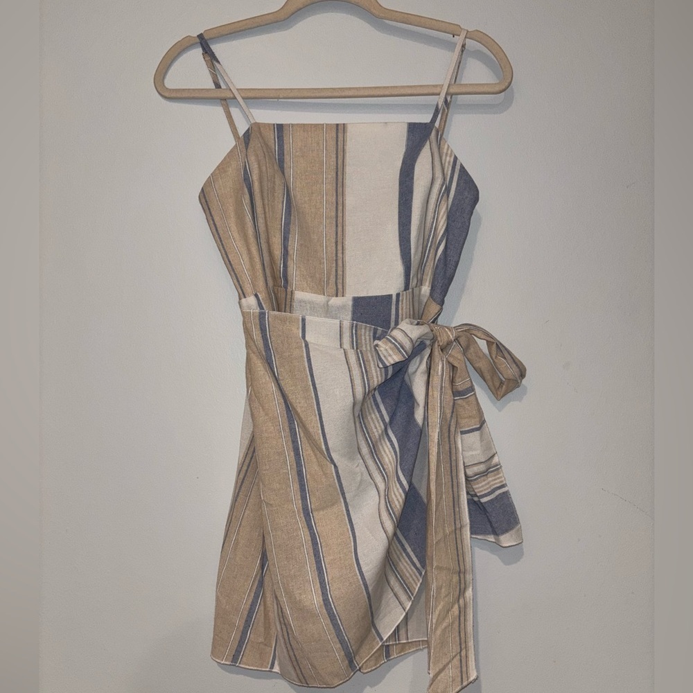 L'ATISTE Summery Tan and Blue Striped Wrap Top